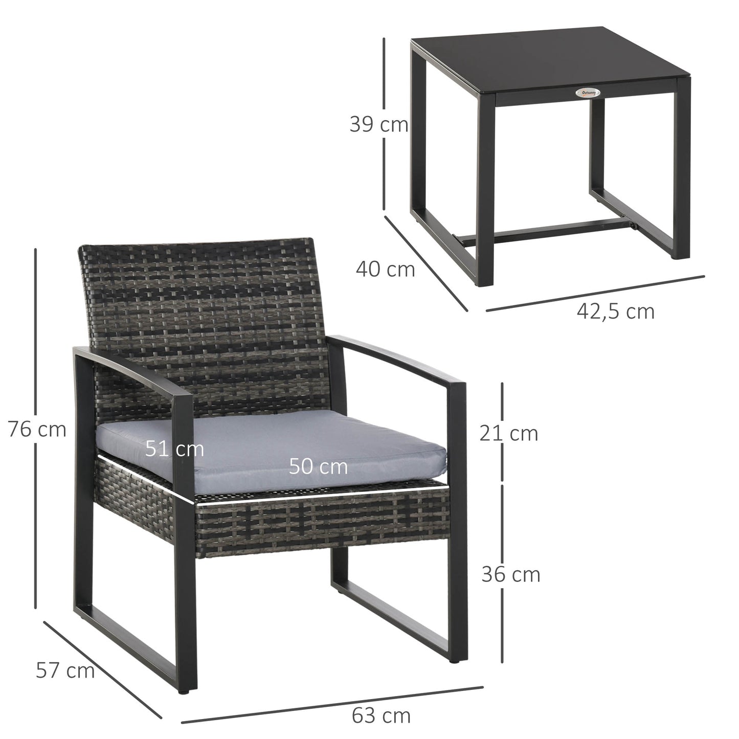 Outsunny Conjunto De Mesa Y Sillas De Jardín Para Exterior De 3 Piezas Gris_2