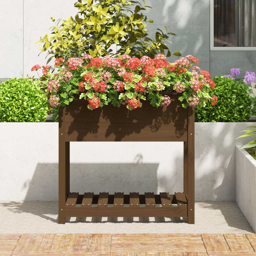Jardinera Con Estante Madera Maciza Marrón Miel 82,5x54x81 Cm_2