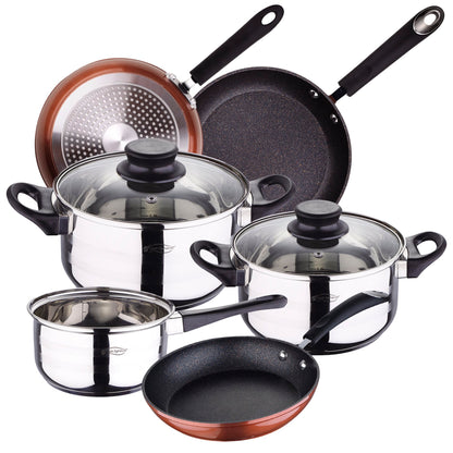 Bateria De Cocina 5 Piezas San Ignacio De Acero Inoxidable Con Juego De Sartenes Moma (20/24/28 Cm) En Aluminio Forjado Aptas Para Induccion_0