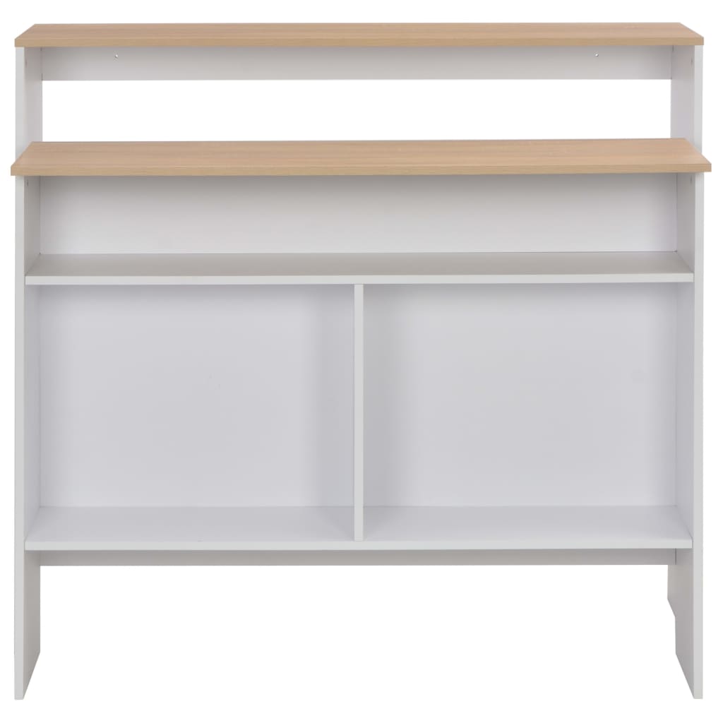 Mesa Alta De Bar Con 2 Tableros Blanco Y Roble 130x40x120 Cm_3
