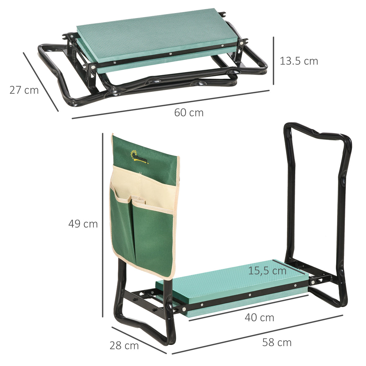 Outsunny Taburete De Jardín Plegable 2 En 1 Con Almohadilla De Espuma Y Bolsa_2