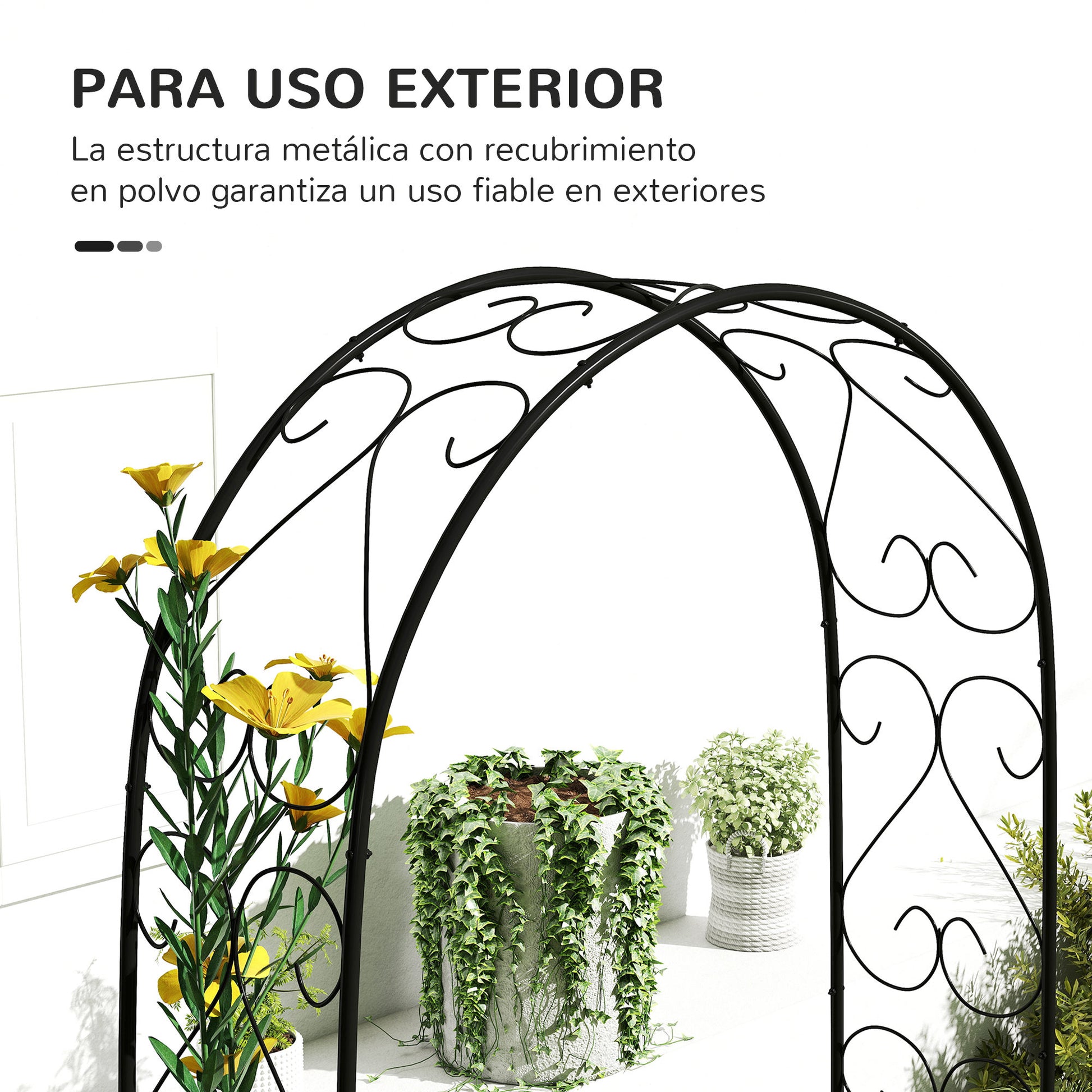 Outsunny Arco De Jardín De Acero Diseño Espiral De Corazón 125x37x230 Cm Negro_3