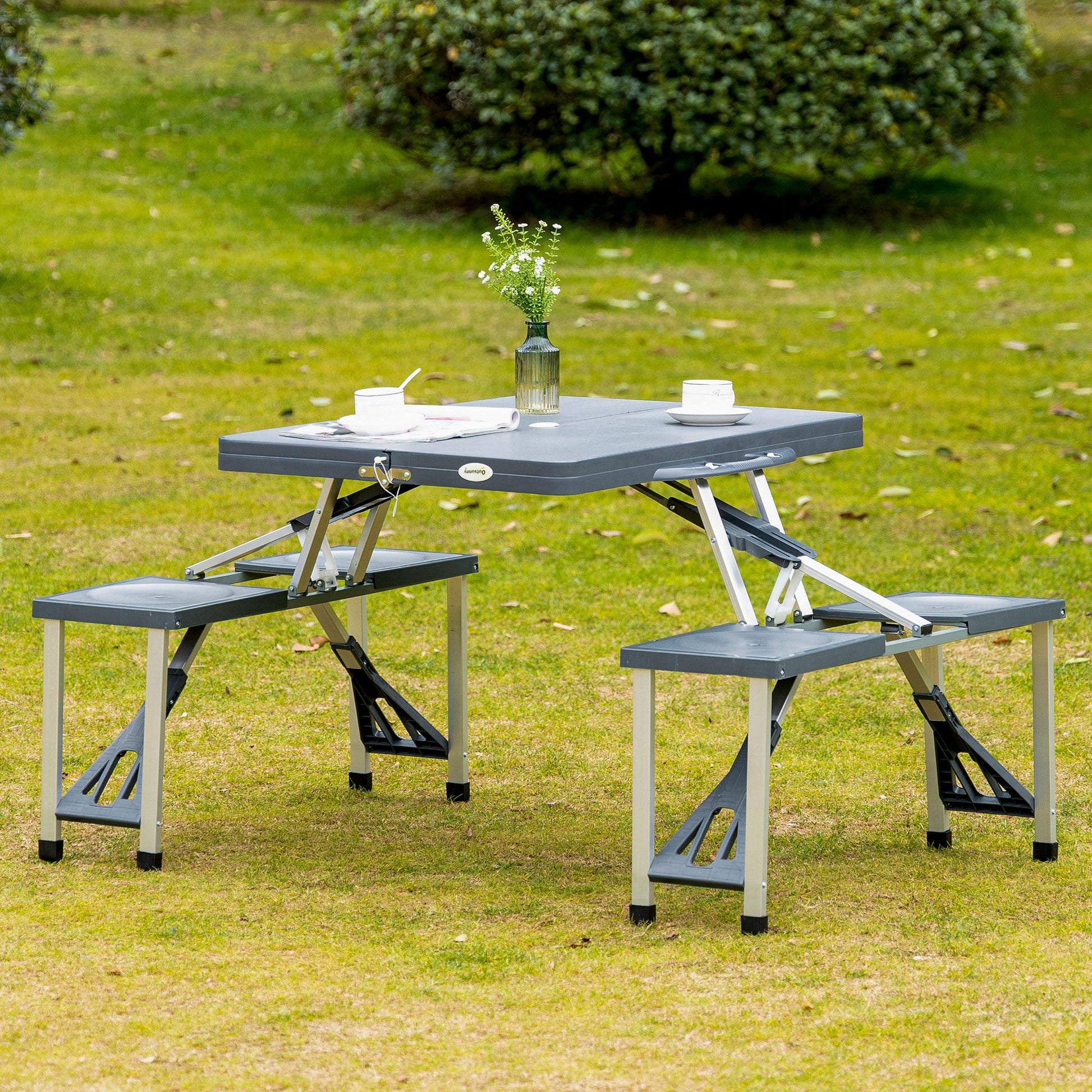 Outsunny Mesa Plegable De Camping Con 4 Asientos Agujero Para Sombrilla Picnic_1