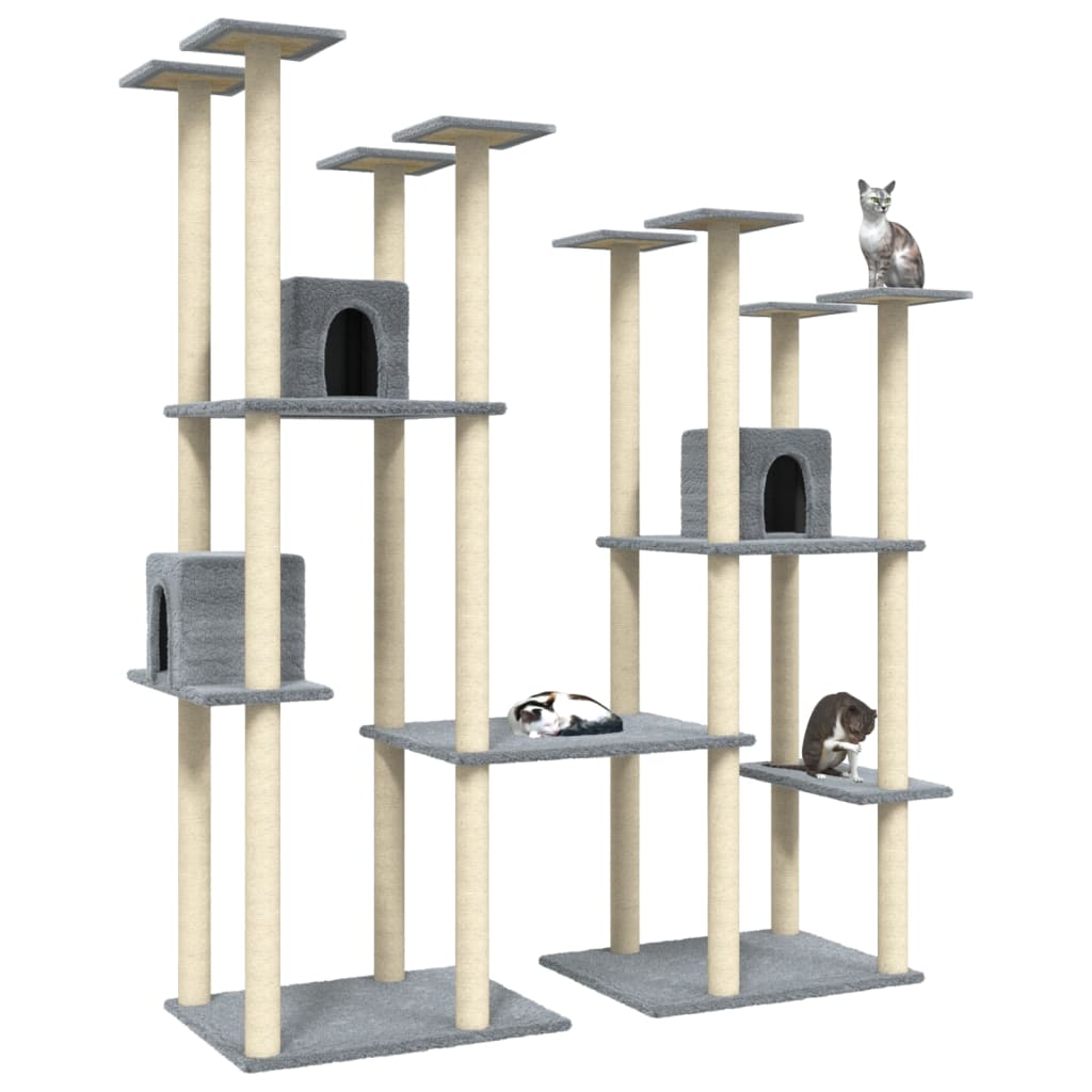 Rascador Para Gatos Con Postes De Sisal Gris Claro 174 Cm_2