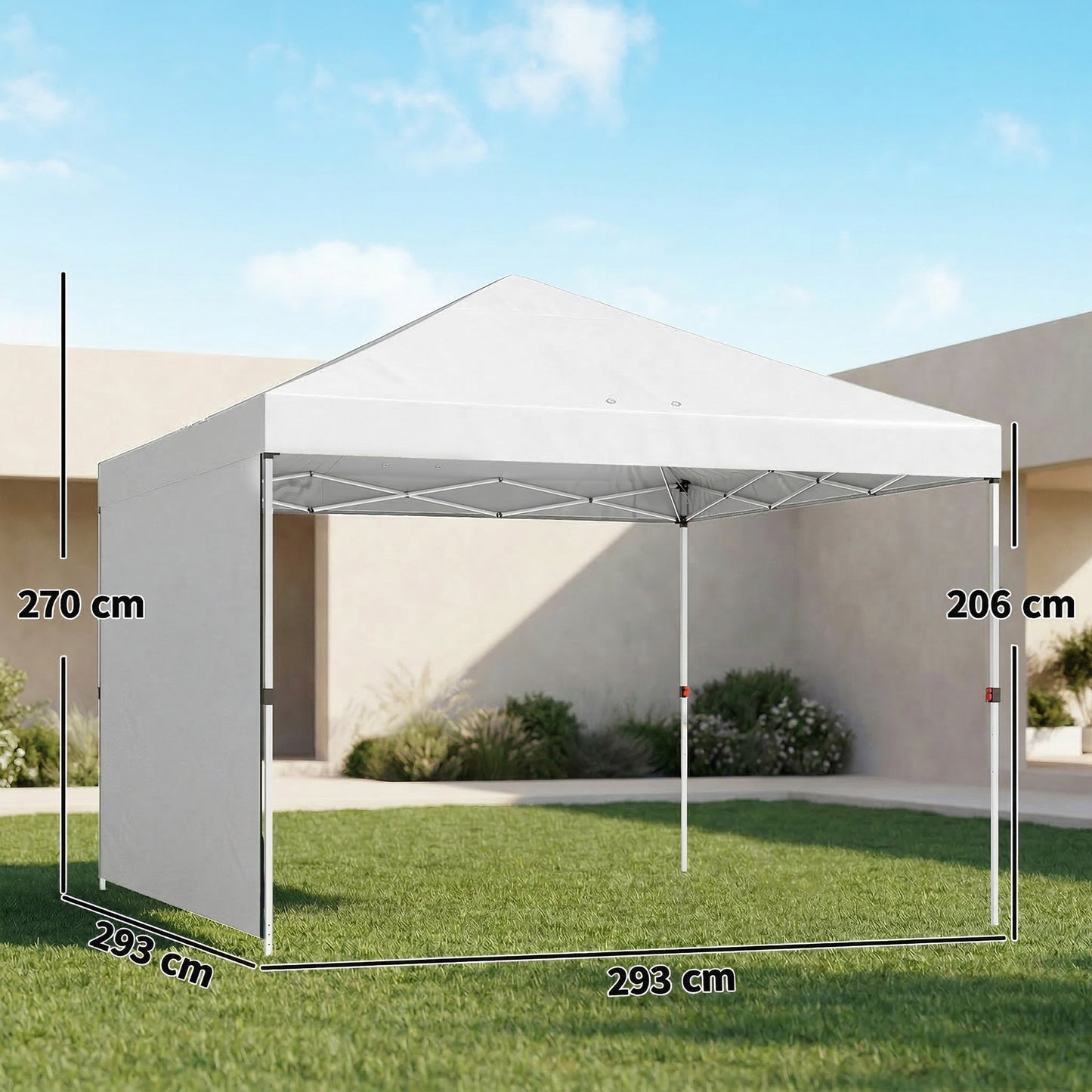 Outsunny Carpa Plegable Pop-up 3x3 M Con Pared Upf50+ Altura Ajustable Blanco_2