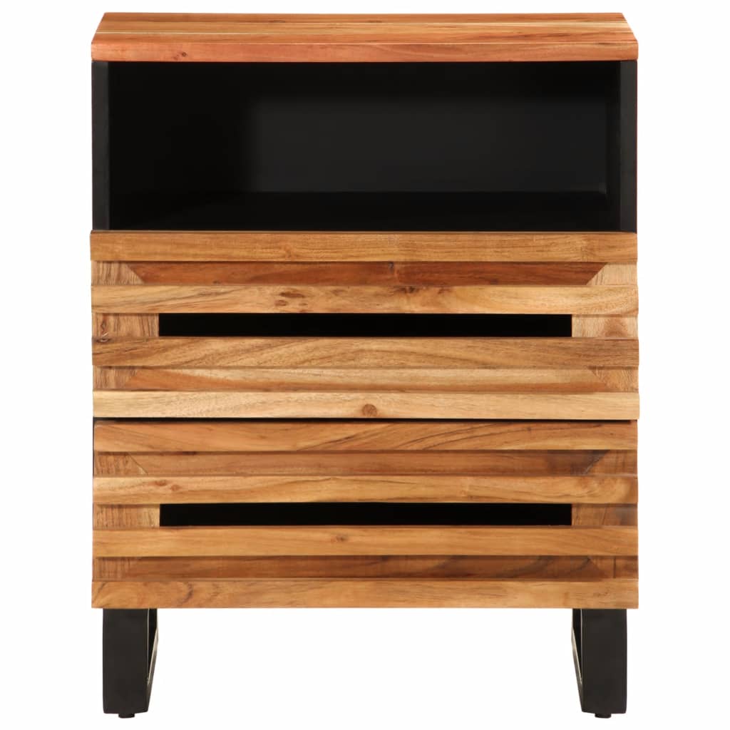 Mesita De Noche Madera Maciza Mango Marrón 50x34x62 Cm_0