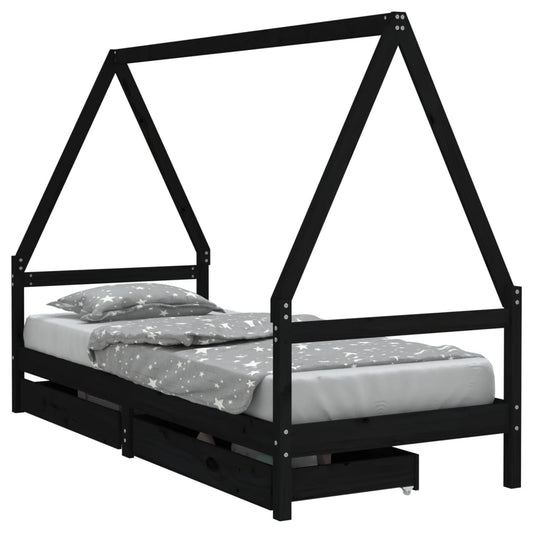 Vidaxl Estructura De Cama Niños Con Cajones Madera Pino Negro 80x200cm_0