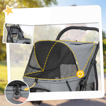 Pawhut Carrito Para Perros Medianos Plegable Con 3 Ruedas Cojín Lavable Gris_4