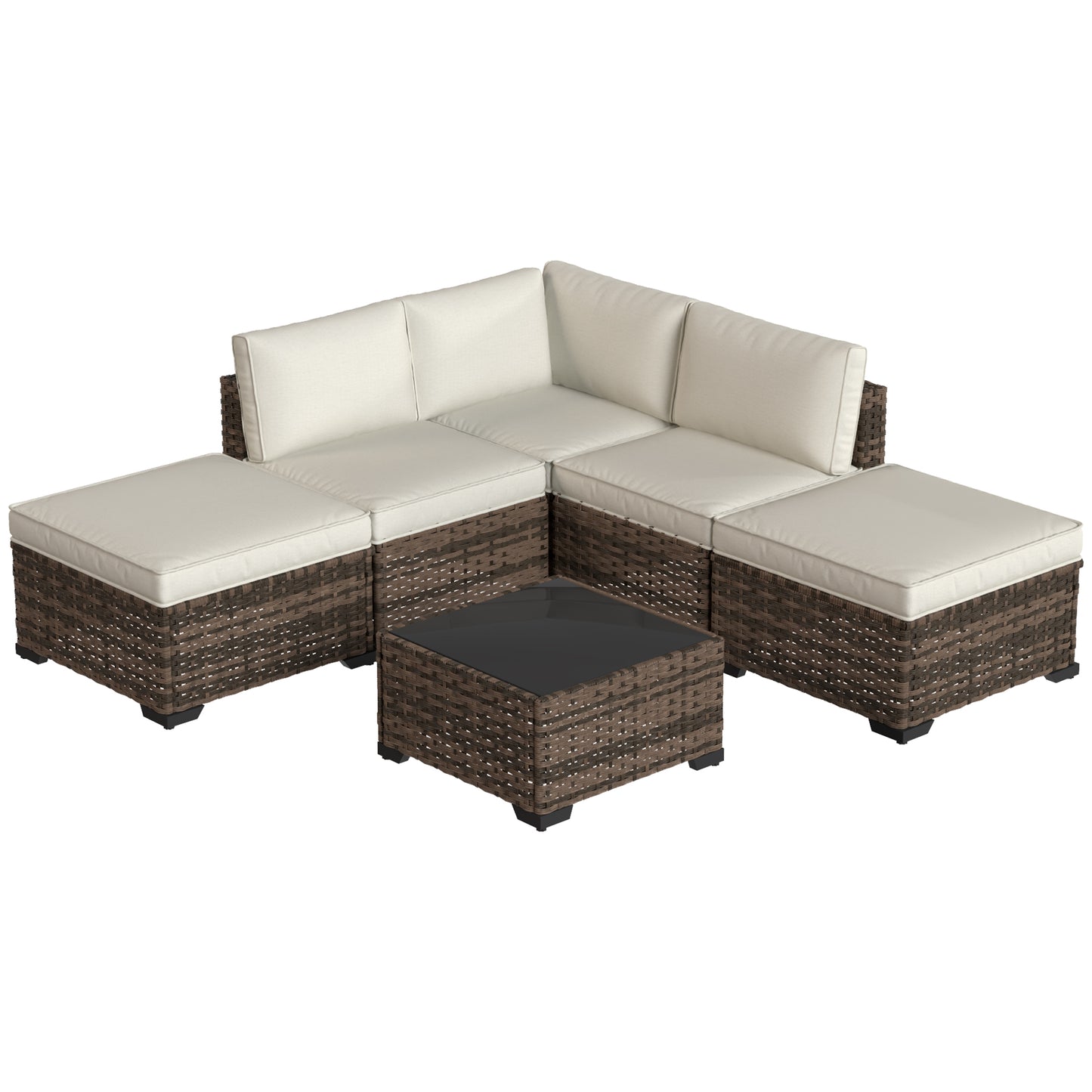 Outsunny Conjunto Muebles Jardín Exterior De Ratán 6 Piezas Cojines Marrón_3