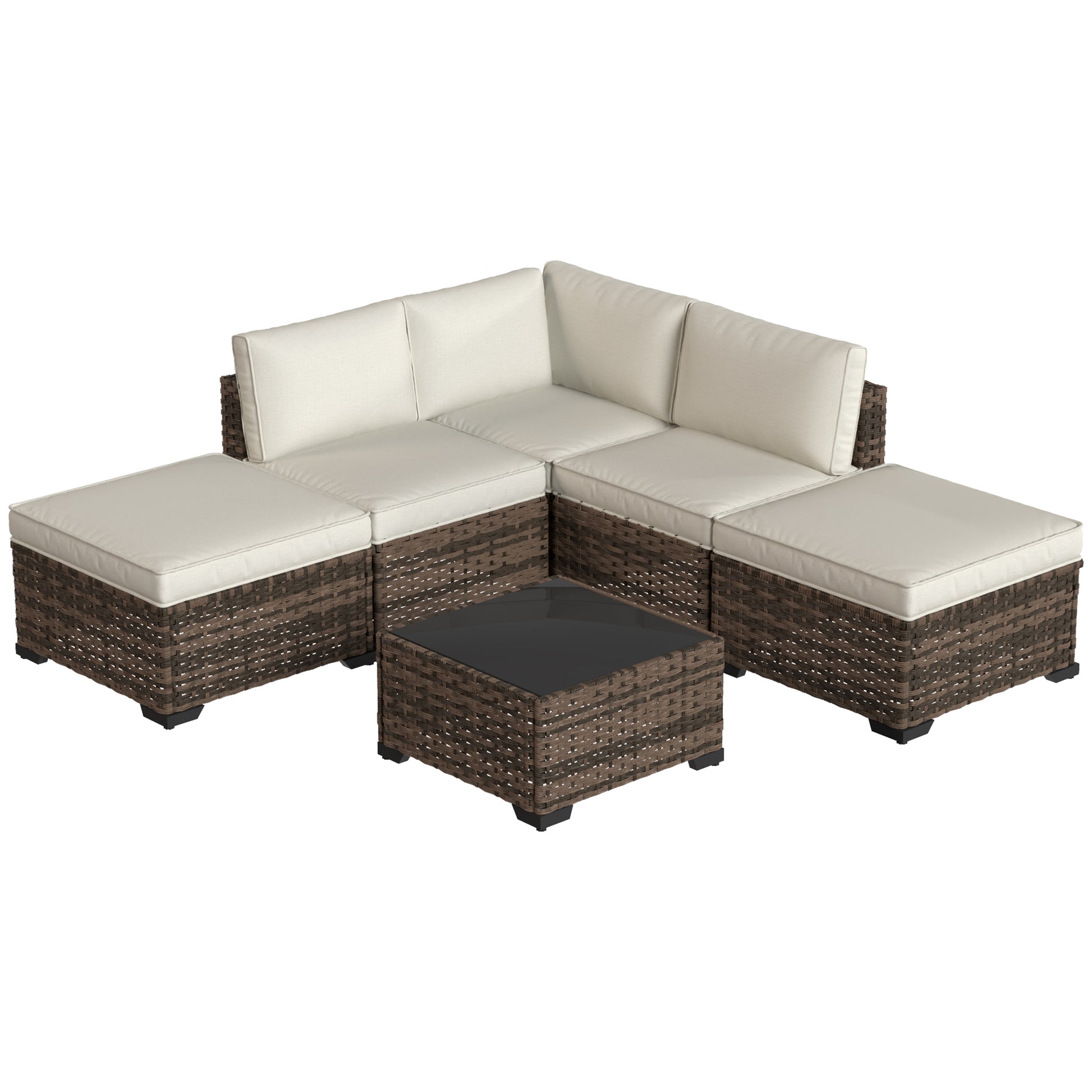 Outsunny Conjunto Muebles Jardín Exterior De Ratán 6 Piezas Cojines Marrón_3