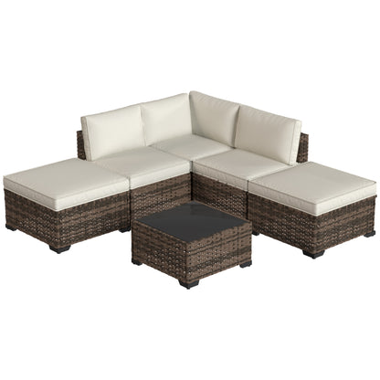 Outsunny Conjunto Muebles Jardín Exterior De Ratán 6 Piezas Cojines Marrón_3