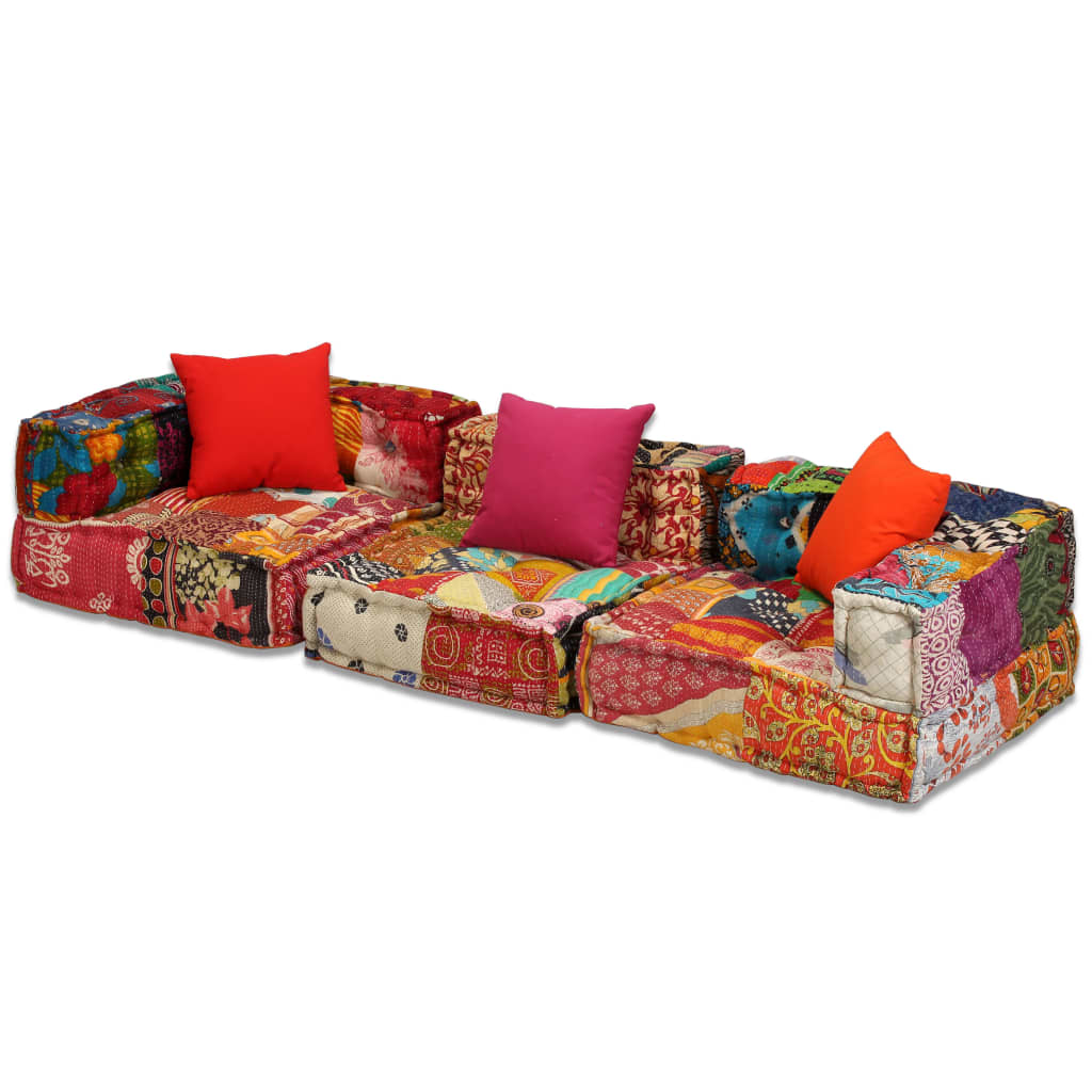 Vidaxl Puf Modular De 3 Plazas De Tela Patchwork_5