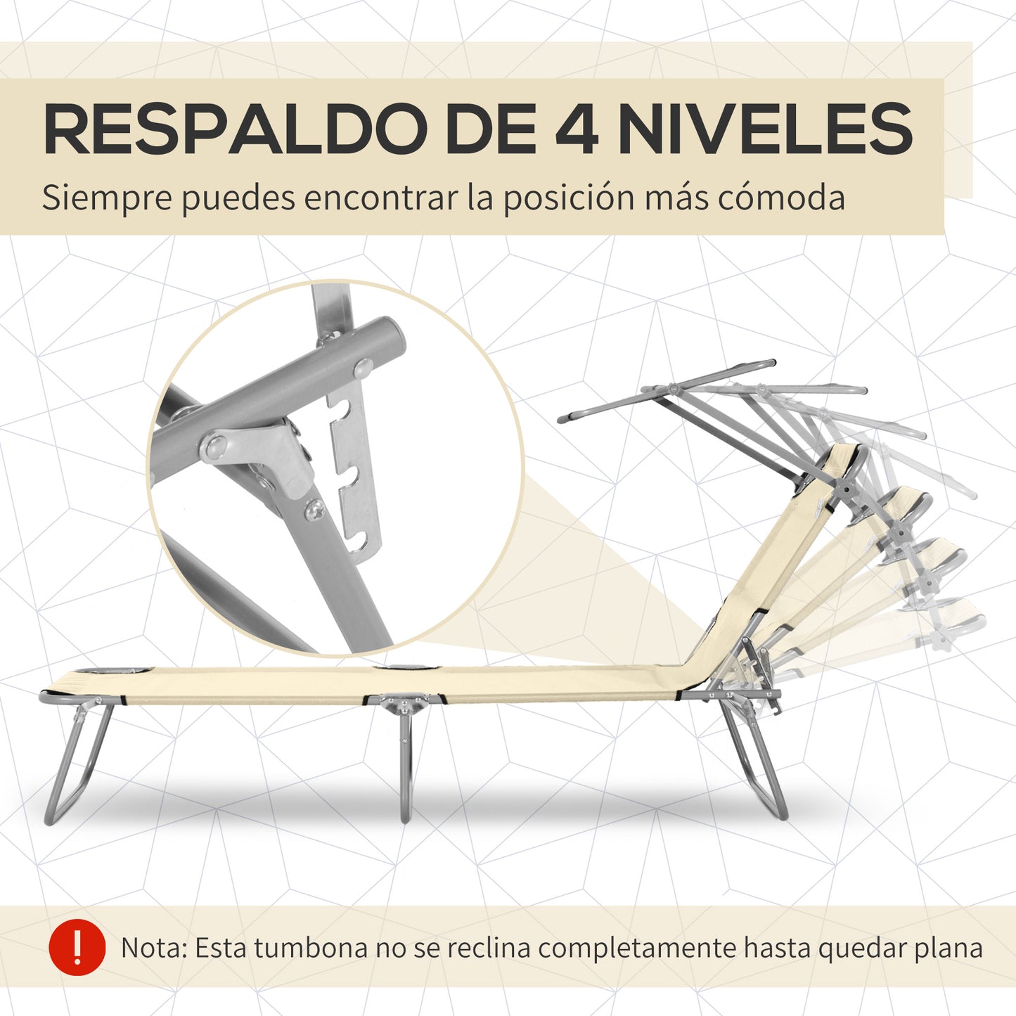 Outsunny Tumbona De Jardín Plegable Con Toldo Desmontable 187x58x36cm Beige_3