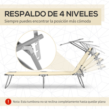 Outsunny Tumbona De Jardín Plegable Con Toldo Desmontable 187x58x36cm Beige_3