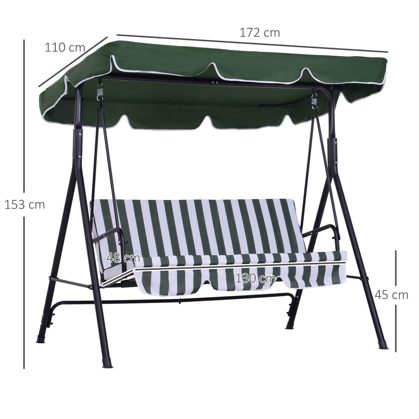 Outsunny Columpio De Jardín De 3 Plazas Con Techo Ajustable Acero 172x110x153 Cm_2