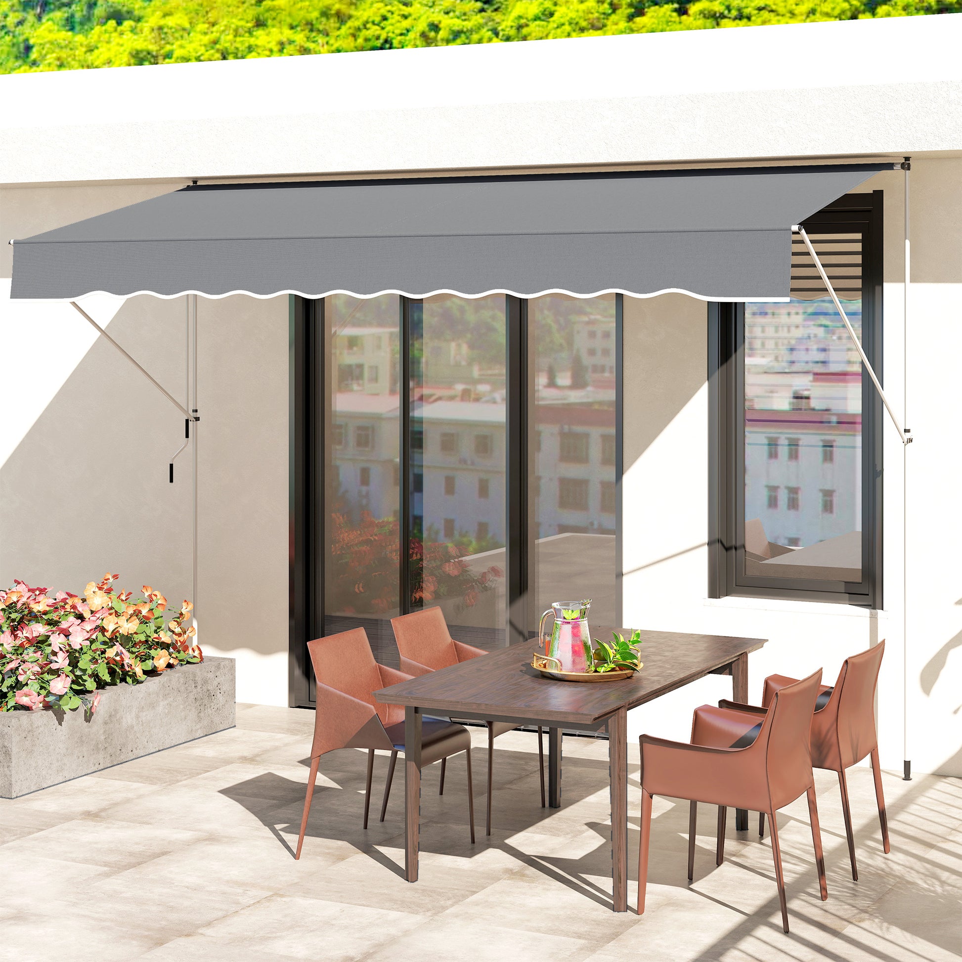 Outsunny Toldo Manual Retráctil Exterior 400x120x170-280 Cm Gris Oscuro_4
