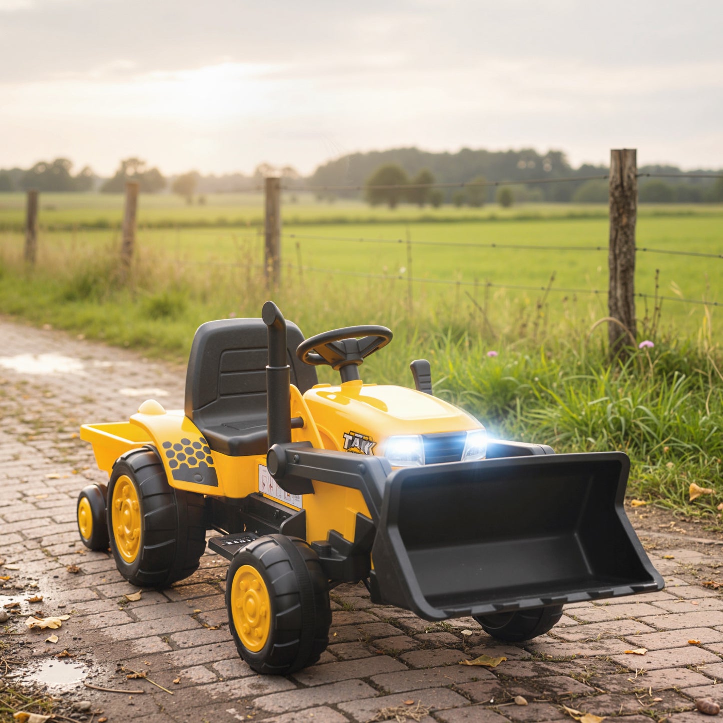 Aiyaplay Tractor Eléctrico Para Niños Con Remolque Desmontable Y Pala Amarillo_1