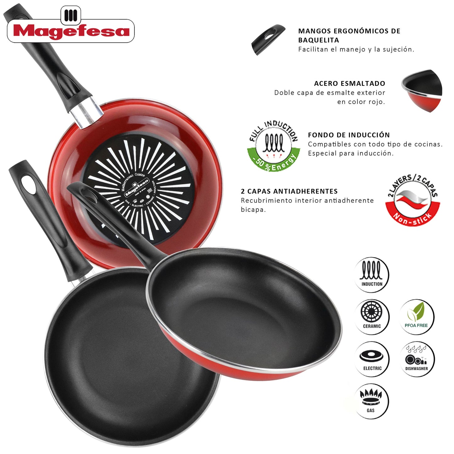 Sartén 'sr' Ø22cm Acero Esmaltado Rojo Magefesa