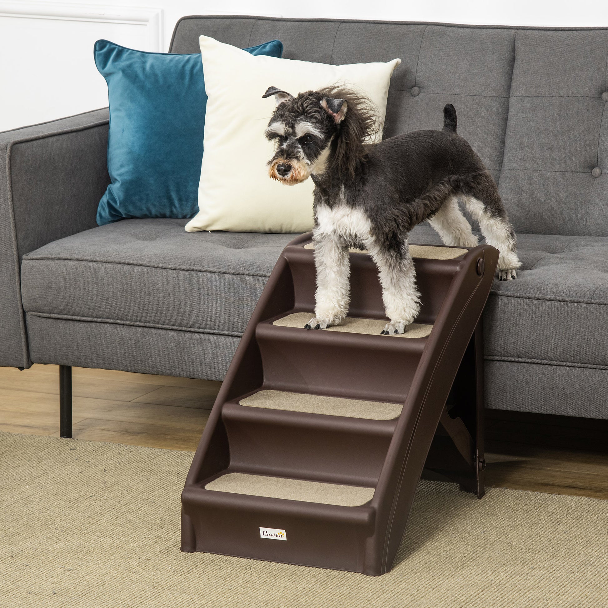 Pawhut Escalera Plegable Para Mascotas 4 Peldaños Con Alfombras Antideslizantes_1