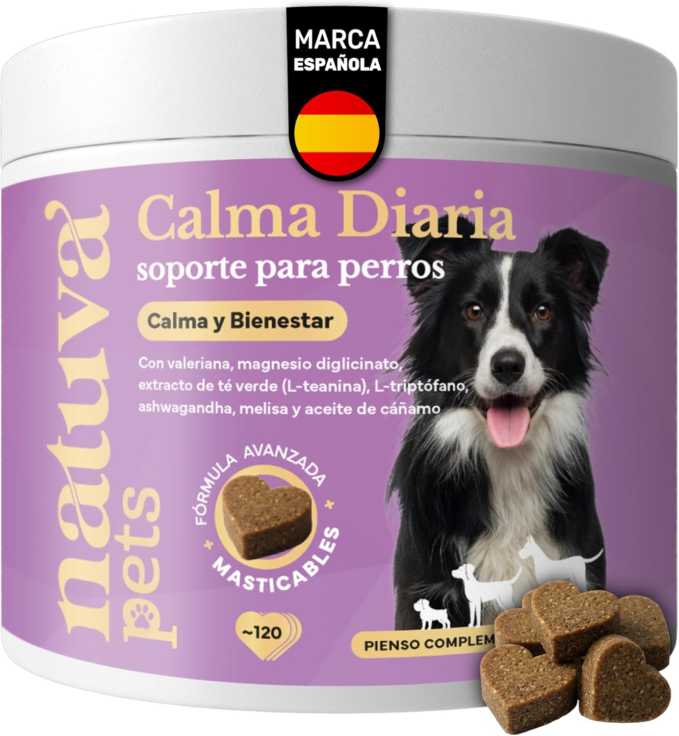Calmante Para Perros. Calma Diaria Y Bienestar. Suplemento Para Mascotas. 120 Masticables. Natuva Pets_0