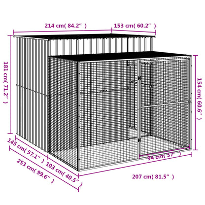 Vidaxl Caseta Perros Con Corral Acero Galvanizado Gris 214x253x181 Cm_2