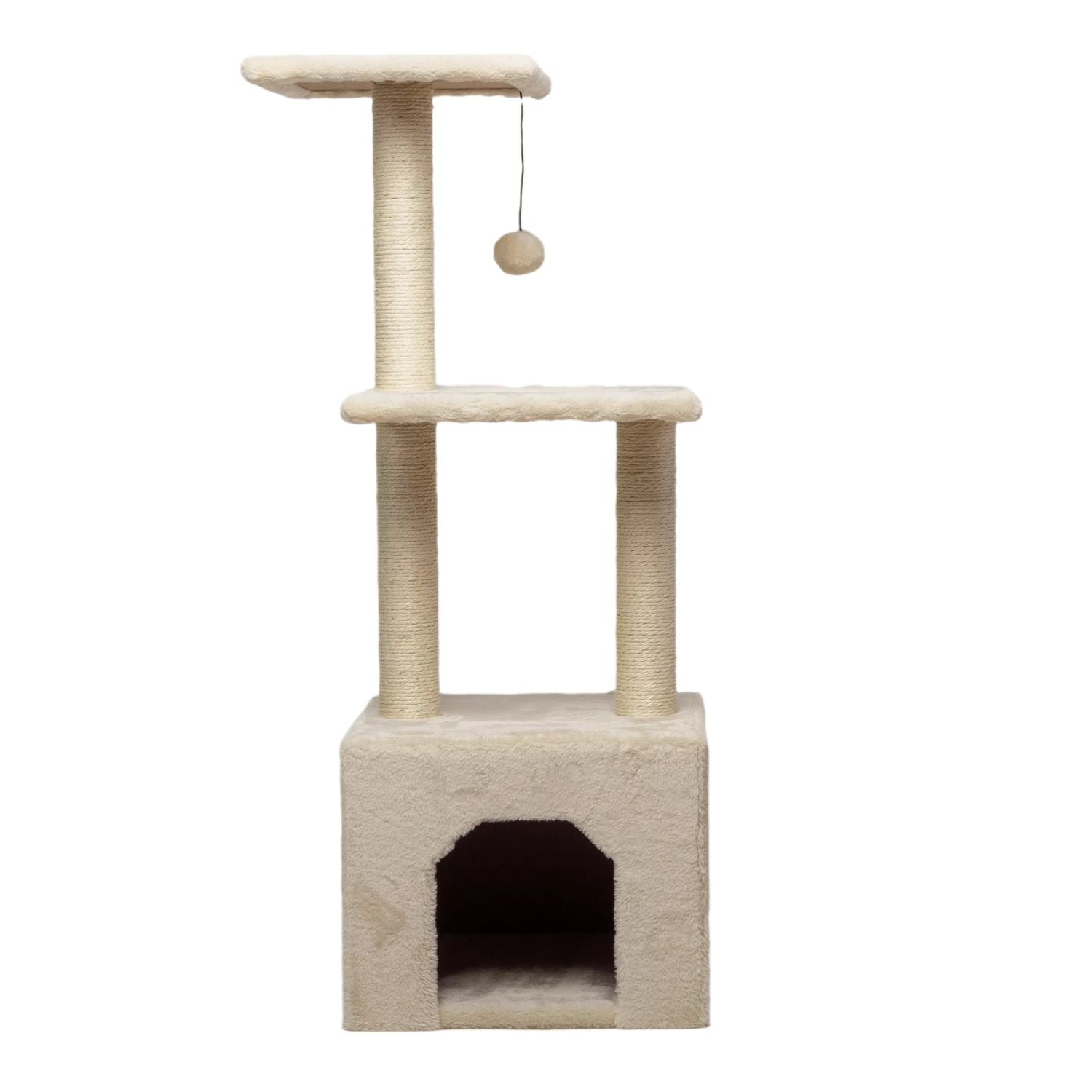 Rascador Para Gato Wuapu Modelo Three Con 3 Alturas, Hasta 100cm. Base 37x37cm. Color Beige_0