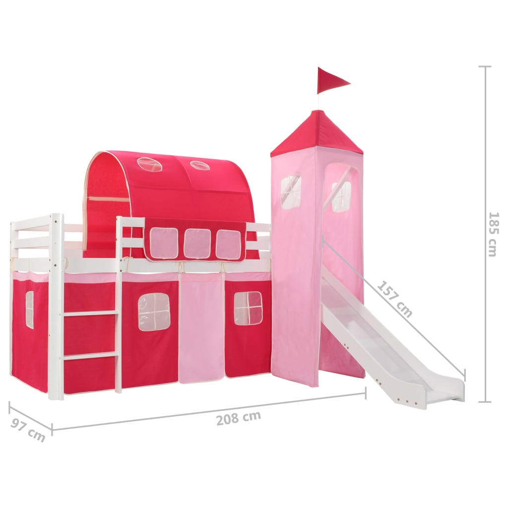 Cama Alta Para Niños Tobogán Y Escalera Madera Pino 208x230 Cm / Vetonek_2