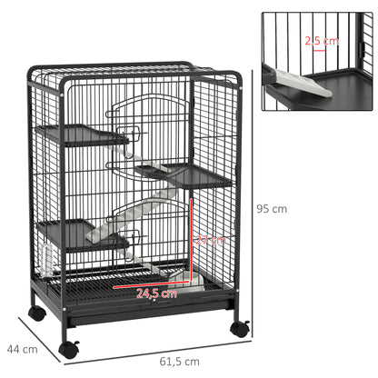 Pawhut Jaula Para Roedores Con Ruedas 61,5x44x95 Cm Comedero Bandeja Extraíble_2