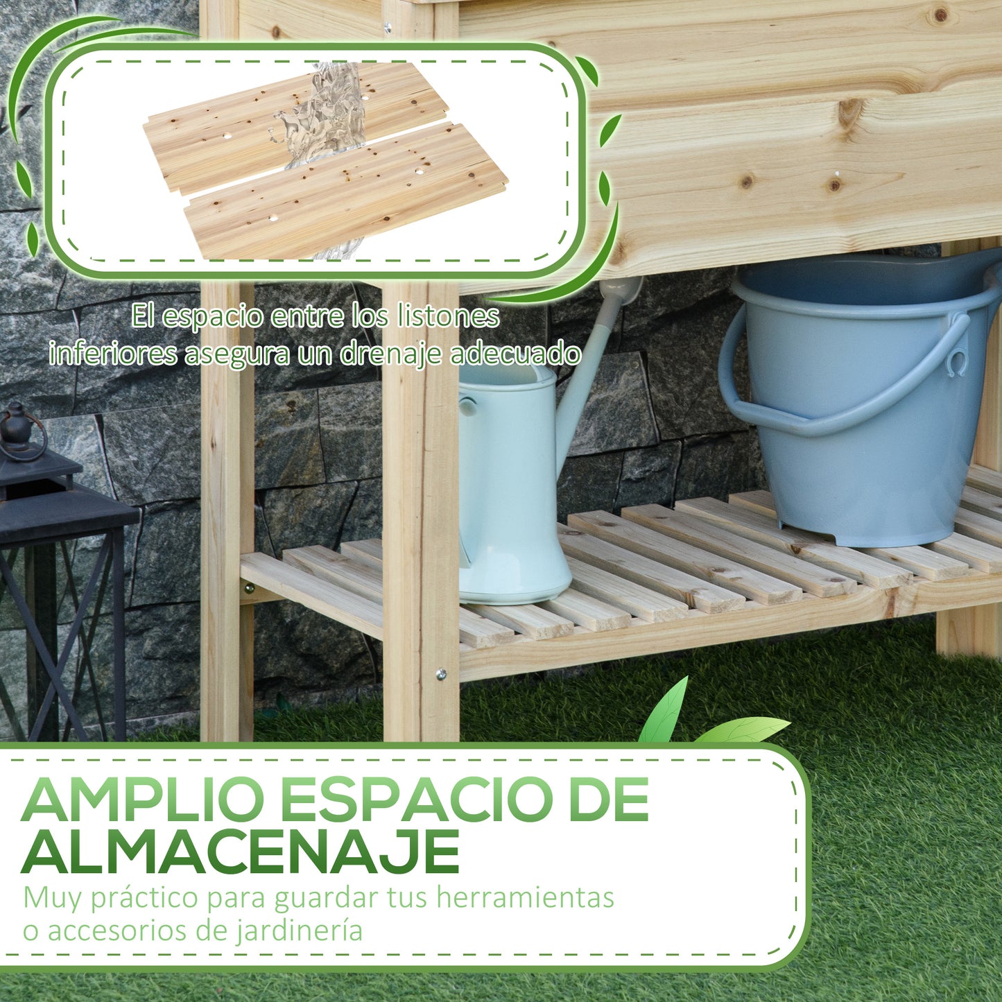 Outsunny Huerto Urbano Elevado Con Estante 90x40x81cm Mesa De Cultivo De Madera_4