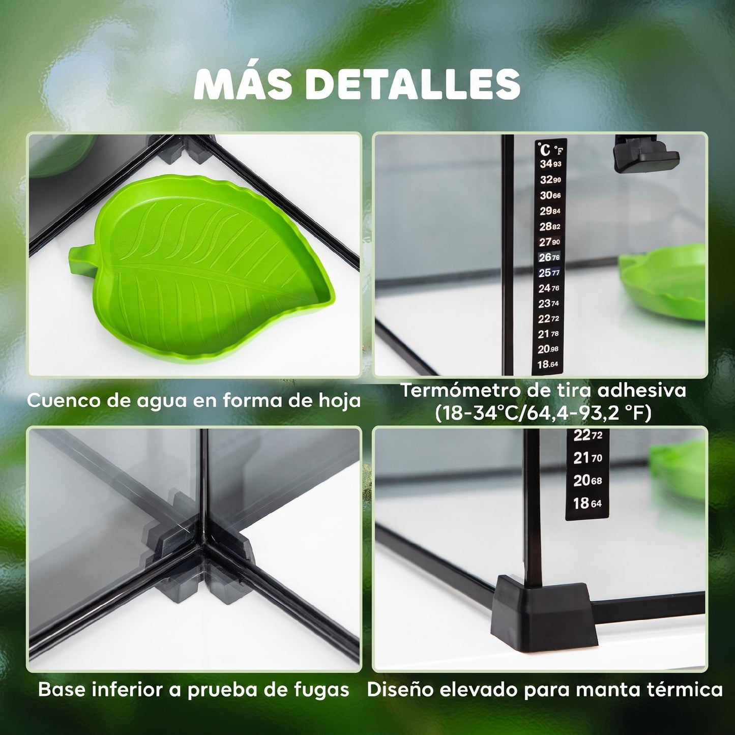 Pawhut Terrario De Reptiles De Vidrio Templado Con Termómetro 50x30x25 Cm Negro_5