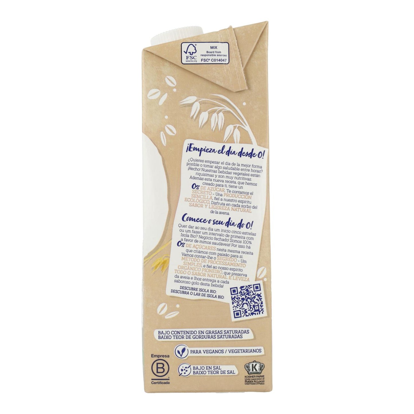 Bebida de Avena 0% azúcares BIO, 1L. Isola Bio