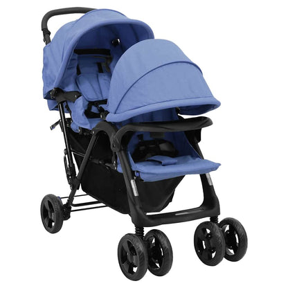 Vidaxl Carrito Para Gemelos Tandem De Acero Azul Marino_0