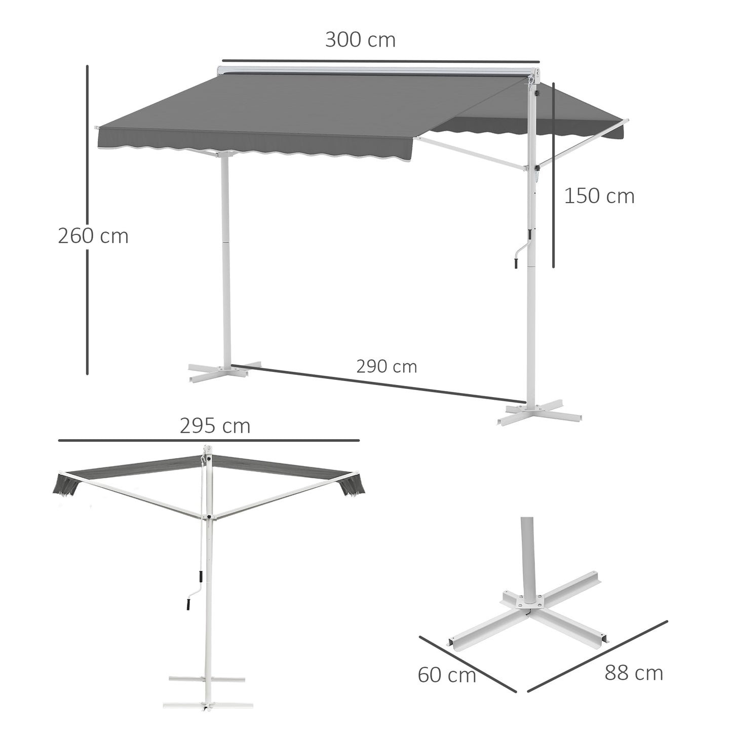 Outsunny Toldo De Pie 300x295x255 Cm Ajustable Portátil Poliéster Jardín Terraza_2