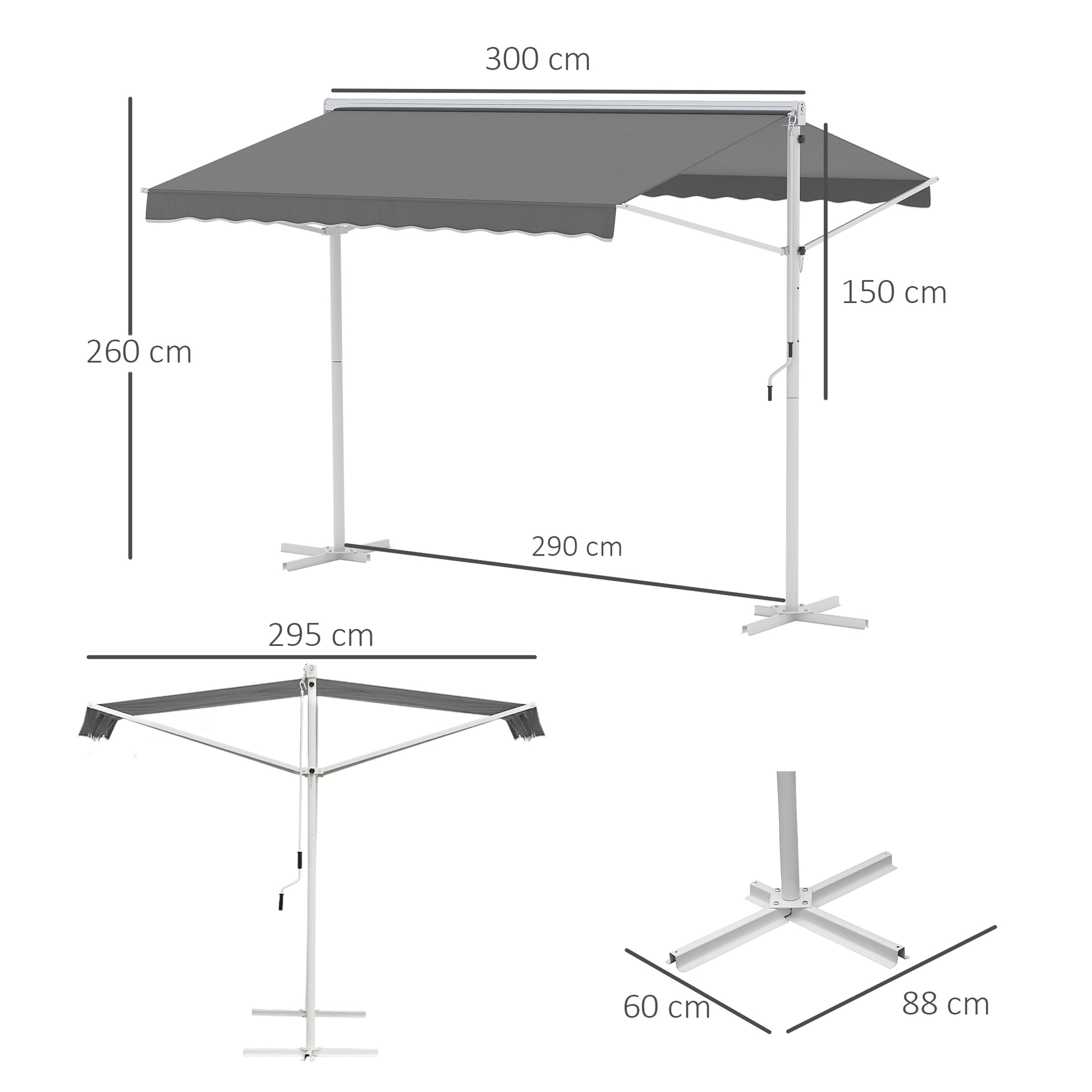 Outsunny Toldo De Pie 300x295x255 Cm Ajustable Portátil Poliéster Jardín Terraza_2