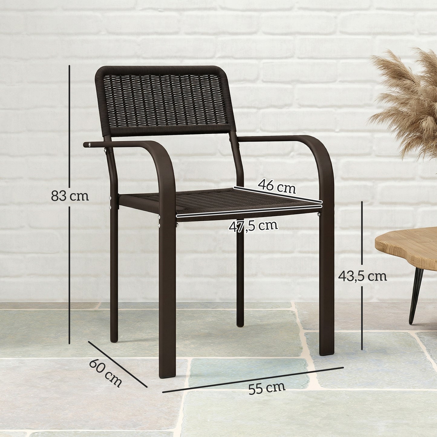 Outsunny Juego De 4 Sillas De Jardín Exterior Apilables 55x60x83cm Marrón Oscuro_2