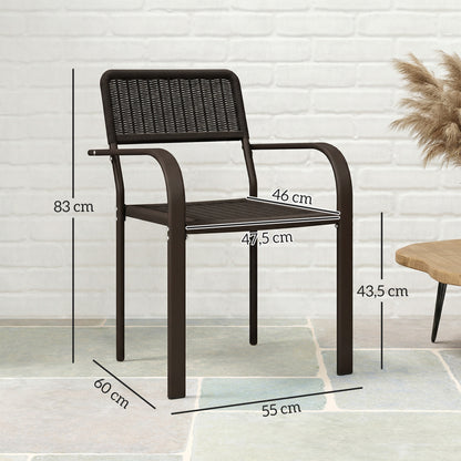 Outsunny Juego De 4 Sillas De Jardín Exterior Apilables 55x60x83cm Marrón Oscuro_2