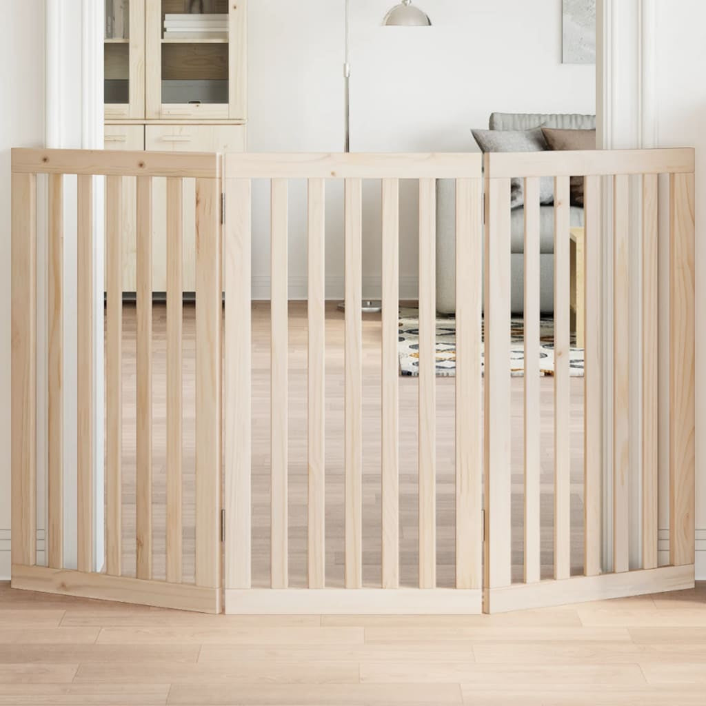 Vidaxl Puerta Para Perros Plegable De 3 Paneles, 150 Cm, Madera De Álamo_1