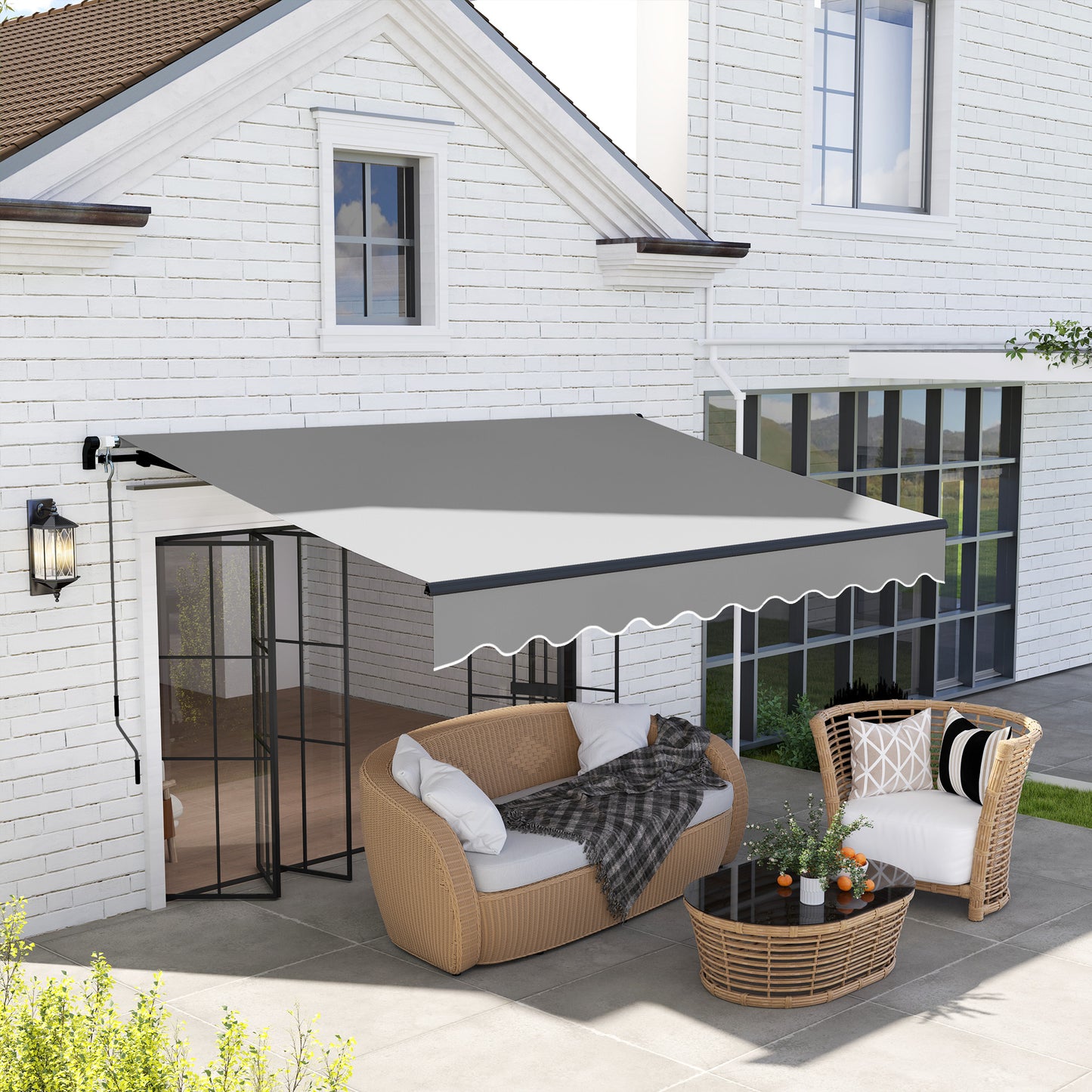 Outsunny Toldo Manual Retráctil 360x220 Cm Protección Uv30+ Gris_1