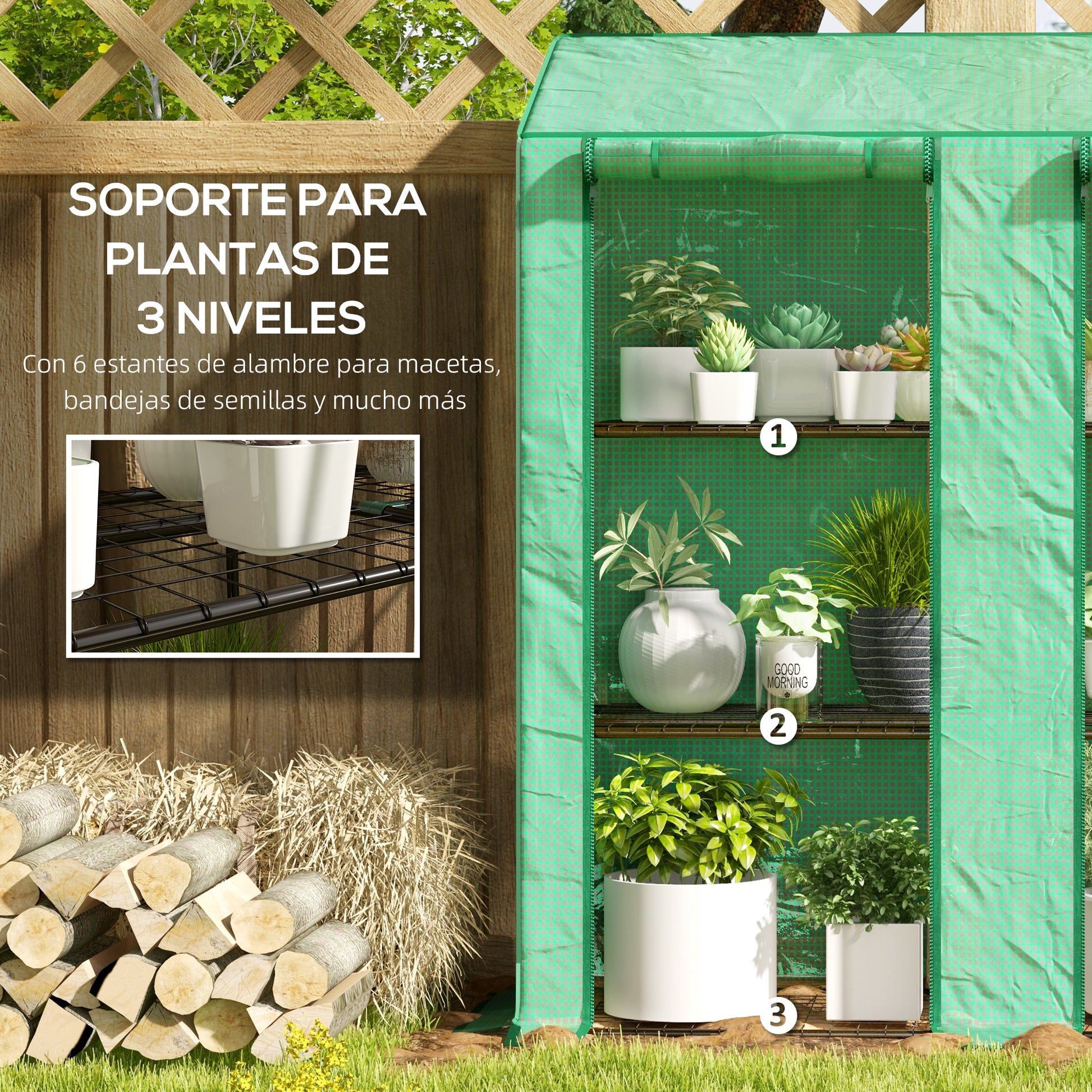 Outsunny Invernadero De Jardín De 3 Niveles 143x46x141/151 Cm Verde_4
