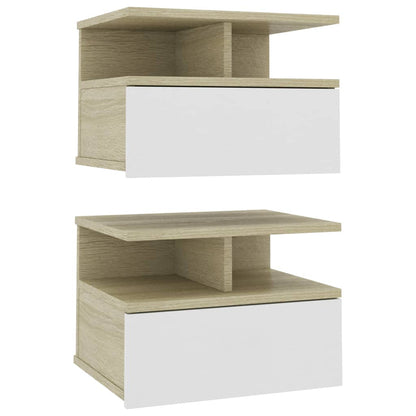 Mesita De Noche Flotante 2 Uds Madera Blanco Roble 40x31x27 Cm_0
