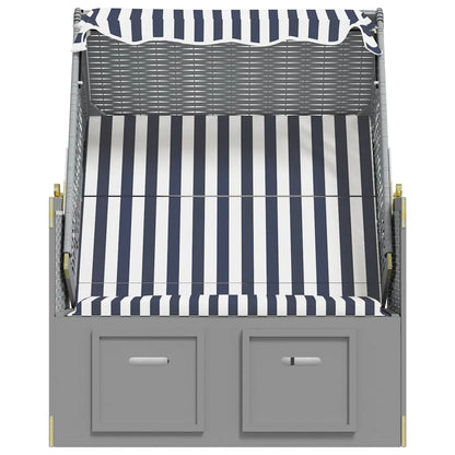 Silla Playa Strandkorb Con Dosel Ratán Pe Y Madera Azul Blanco_5