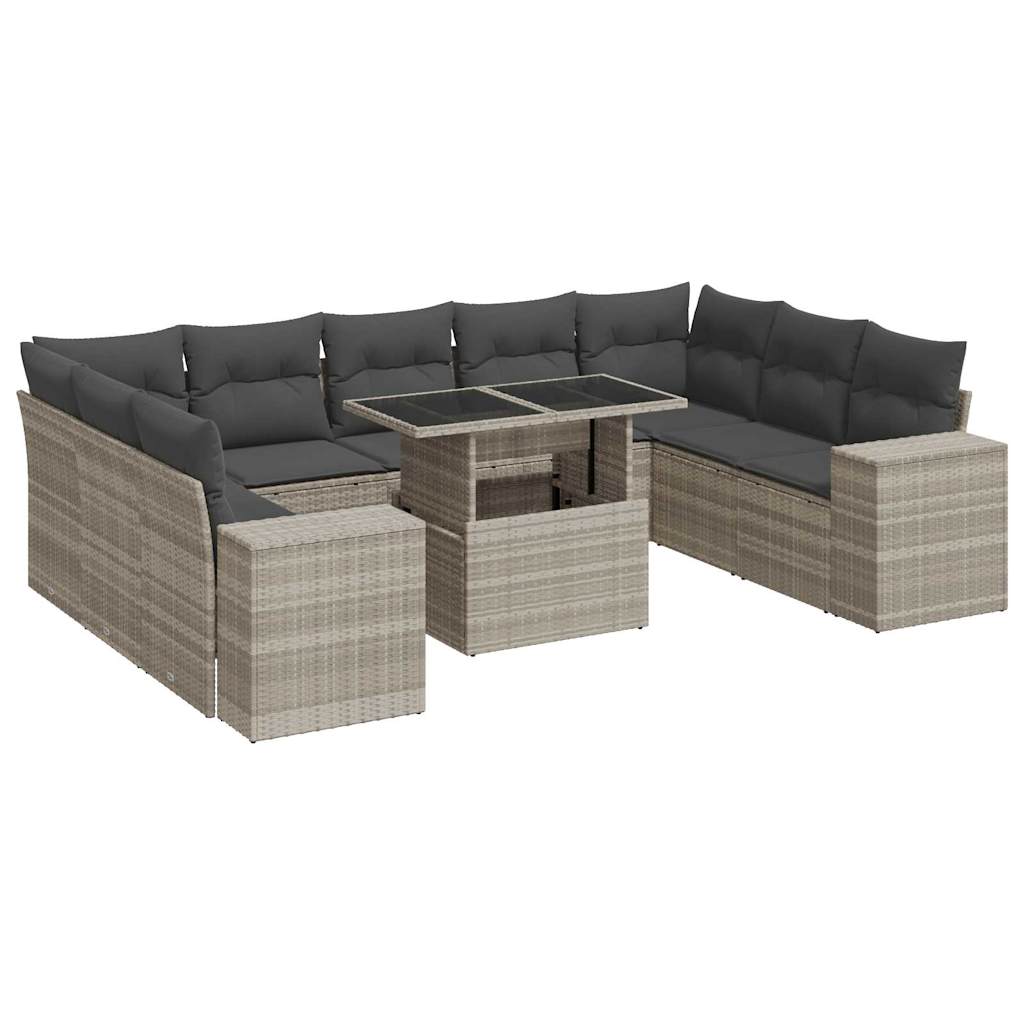 Set Sofás Jardín 10 Pzas Con Cojines Ratán Sintético Gris Claro / Vetonek_3