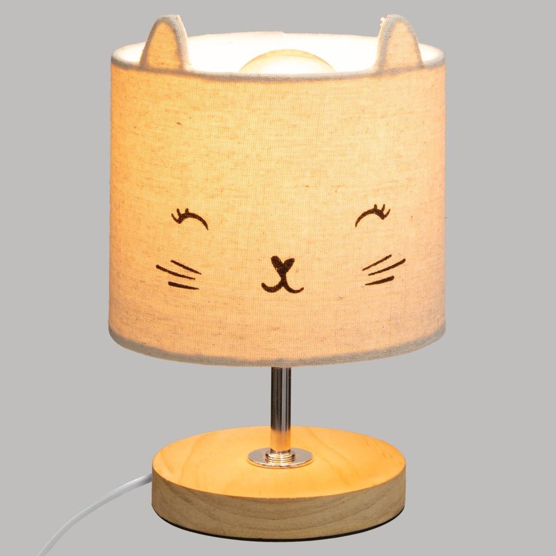 Well Home Lámpara Infantil gato En Algodón Y Madera Ø15x21cm_2