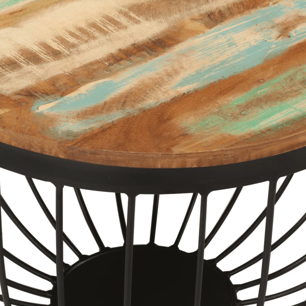 Mesa De Centro Madera Maciza Reciclada Y Acero Ø50x35 Cm_2