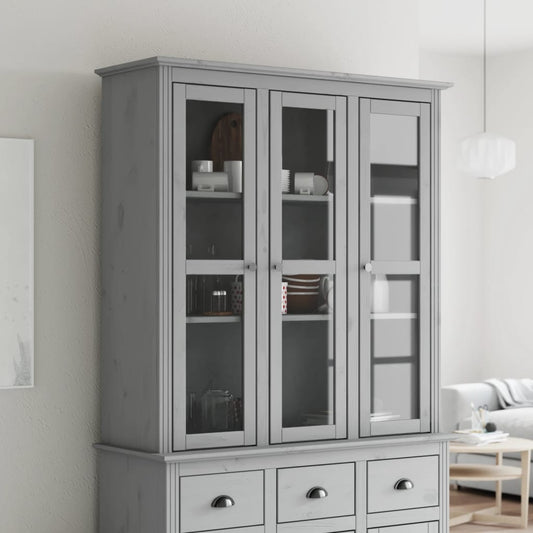 Armario Con Puertas De Vidrio Bodo Madera Maciza Pino Gris / Vetonek_0