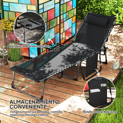 Outsunny Tumbona Plegable Con Respaldo Ajustable Mesa Y Bolsillo 190x60x31 Cm_5