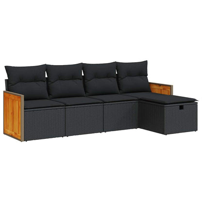 Set De Muebles De Jardín 5 Pzas Y Cojines Ratán Sintético Negro / Vetonek_1