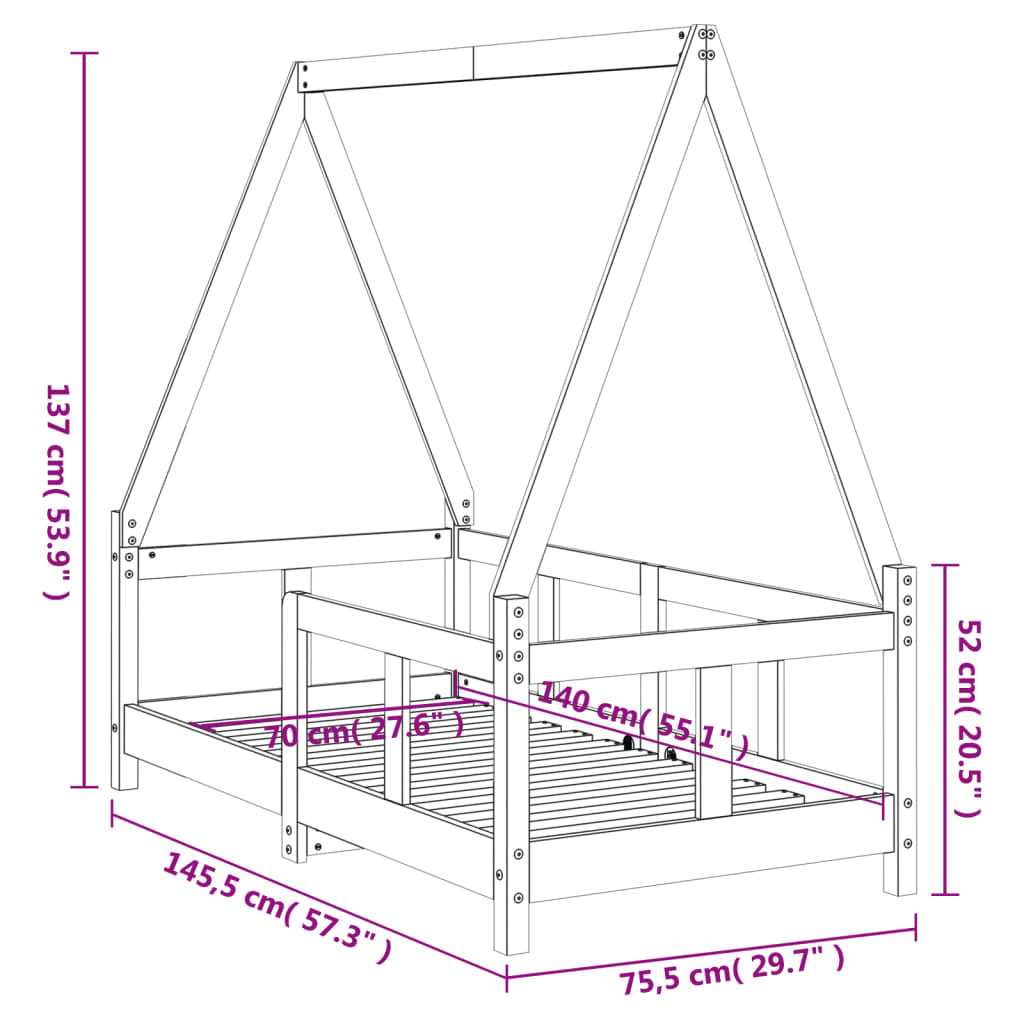 Vidaxl Estructura De Cama Para Niños Madera De Pino Blanco 70x140 Cm_2
