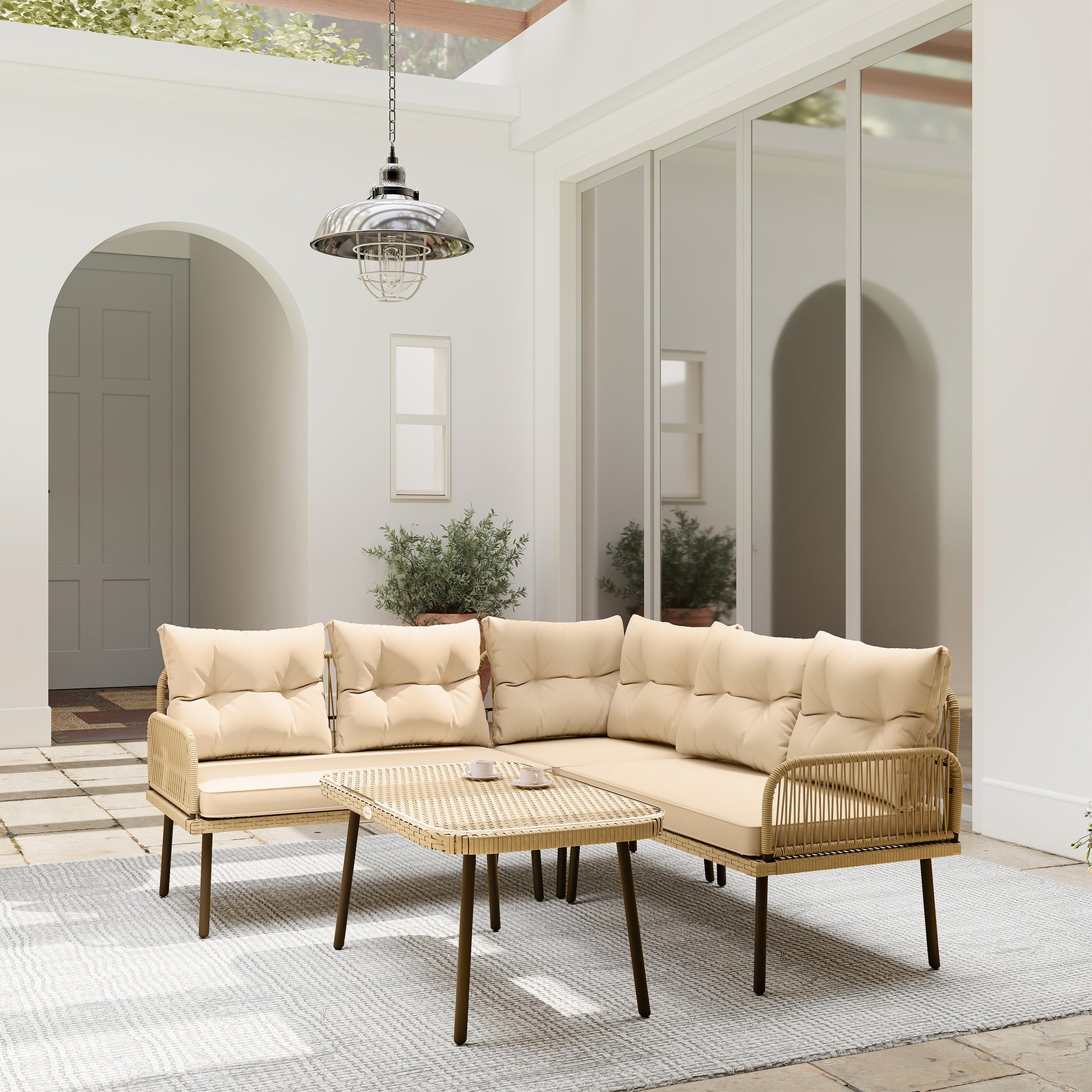Outsunny Conjunto De Jardín Exterior De Ratán Sintético De 4 Piezas Natural_3