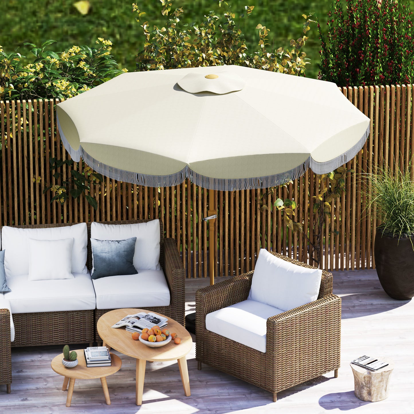Outsunny Sombrilla Terraza Exterior Ø269 Cm Con Ángulo Ajustable Beige_4